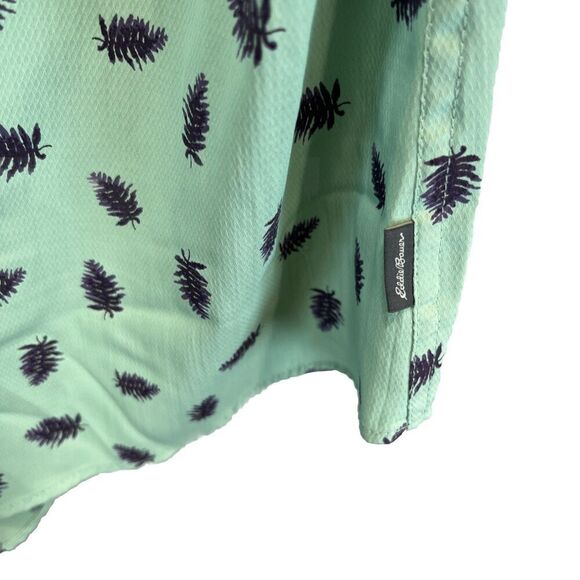 Eddie Bauer Adventurer 3.0 Green Leaf Print Blouse RollTab Button XL Outdoor New - Picture 11 of 15